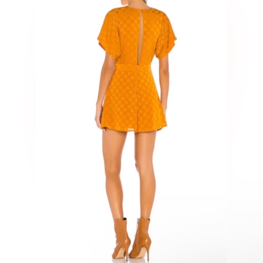 Revolve Tularosa Whitley Short Sleeve Satin Flowy Dress Polka Dot Orange Sz XS - Picture 3 of 12
